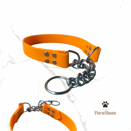 Biothane - Half-check halsband met RVS ketting
